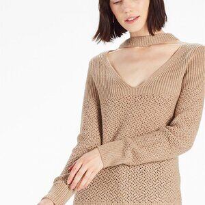 Lucky Brand Dakota Tan V Neck Collar Knit Sweater Size S